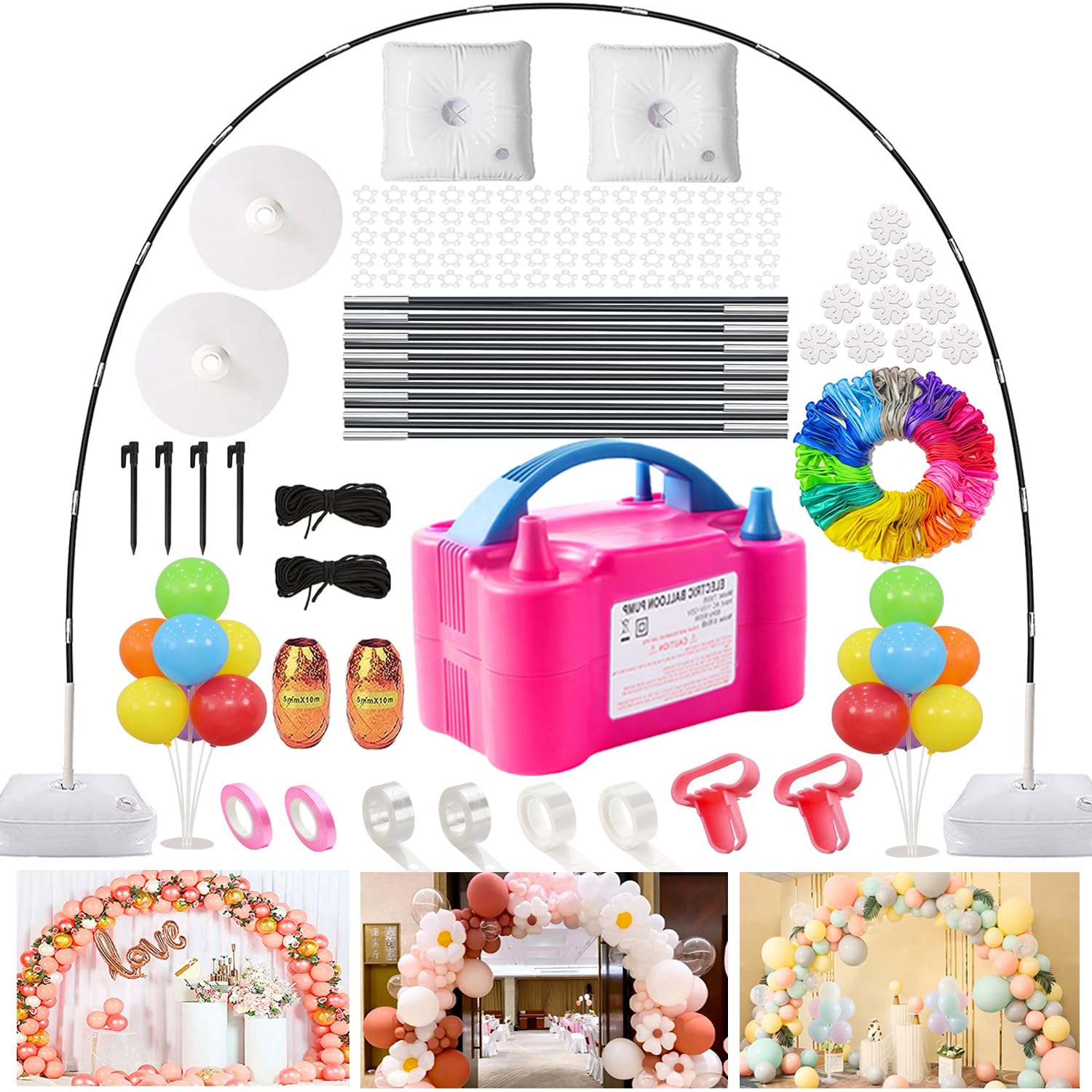 Balloon Arch Kit with Balloon Pump, 9FT Tall &10FT Width Adjustable Balloon Arch Stand Balloon Arch Frame with Base for Wedding Birthday Party