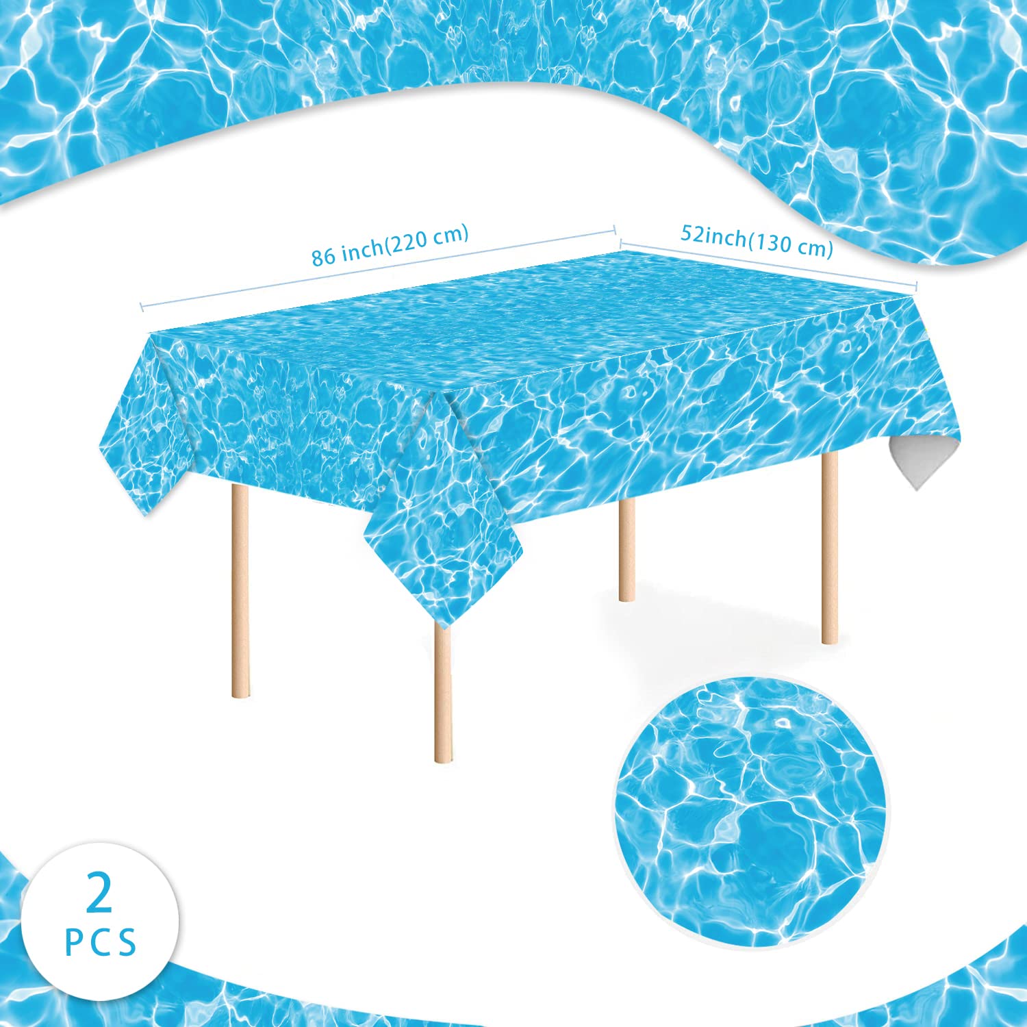 Winter Ocean Waves Plastic Tablecloth 86x52in Party Table Cover Blue for Beach Pool Birthday Party Decoration Shower Supplies (2)