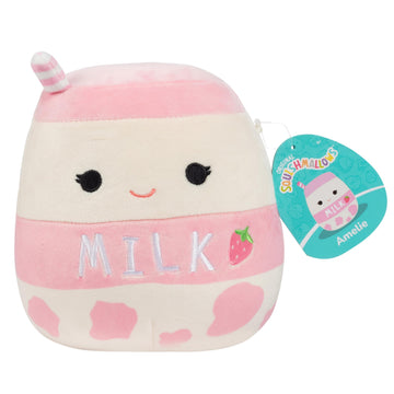 Squishmallows Original 8-Inch Amelie The Strawberry Milk - Official Jazwares Plush - Collectible Soft Squishy Food Stuffed Animal Toy - Gift for Kids