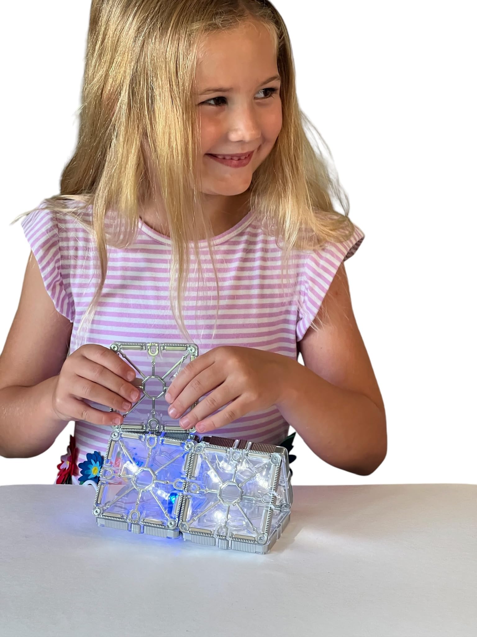 LED Magnetic Tiles for Kids - Compatible with Magna?Tiles - Patented Creative STEM Construction Toy (6 Pieces)