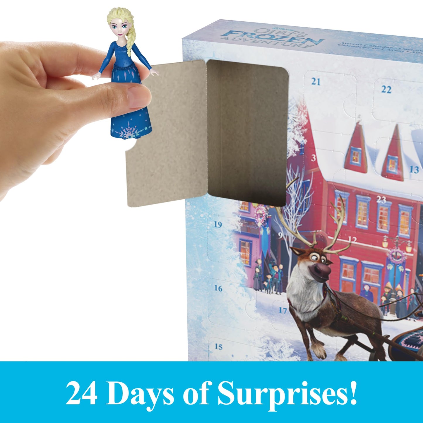 Mattel Disney Frozen Toys, Anna & Elsa Small Doll Advent Calendar with 2 Friend Figures, Moldable Sand & 24 Play Pieces, Inspired by Olaf’s Frozen