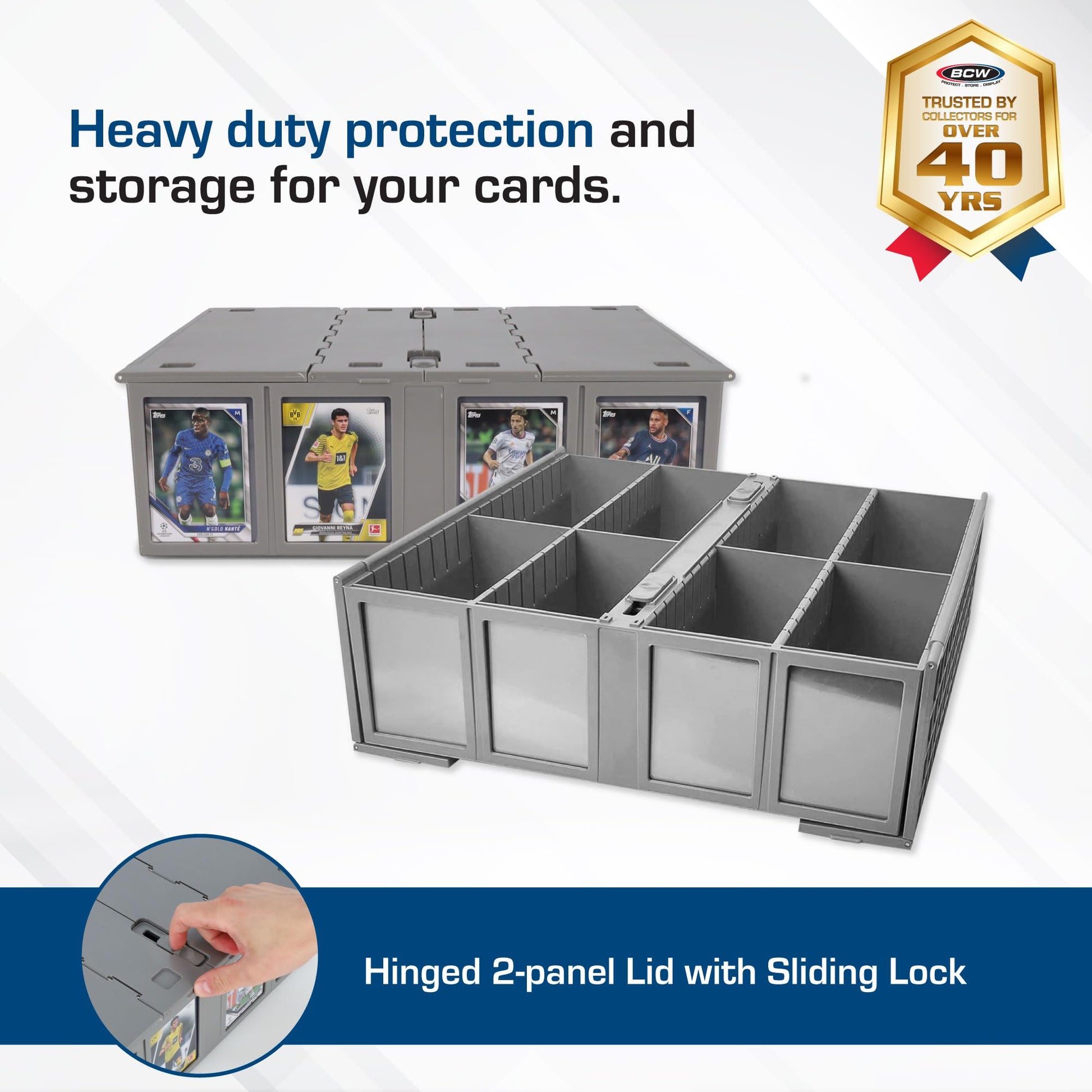 BCW Collectible Card Bin - Single Gray | Storage Box for Trading Cards | Holds 3200 Cards | Includes 4 Card Storage Partitions | Loose Trading Card