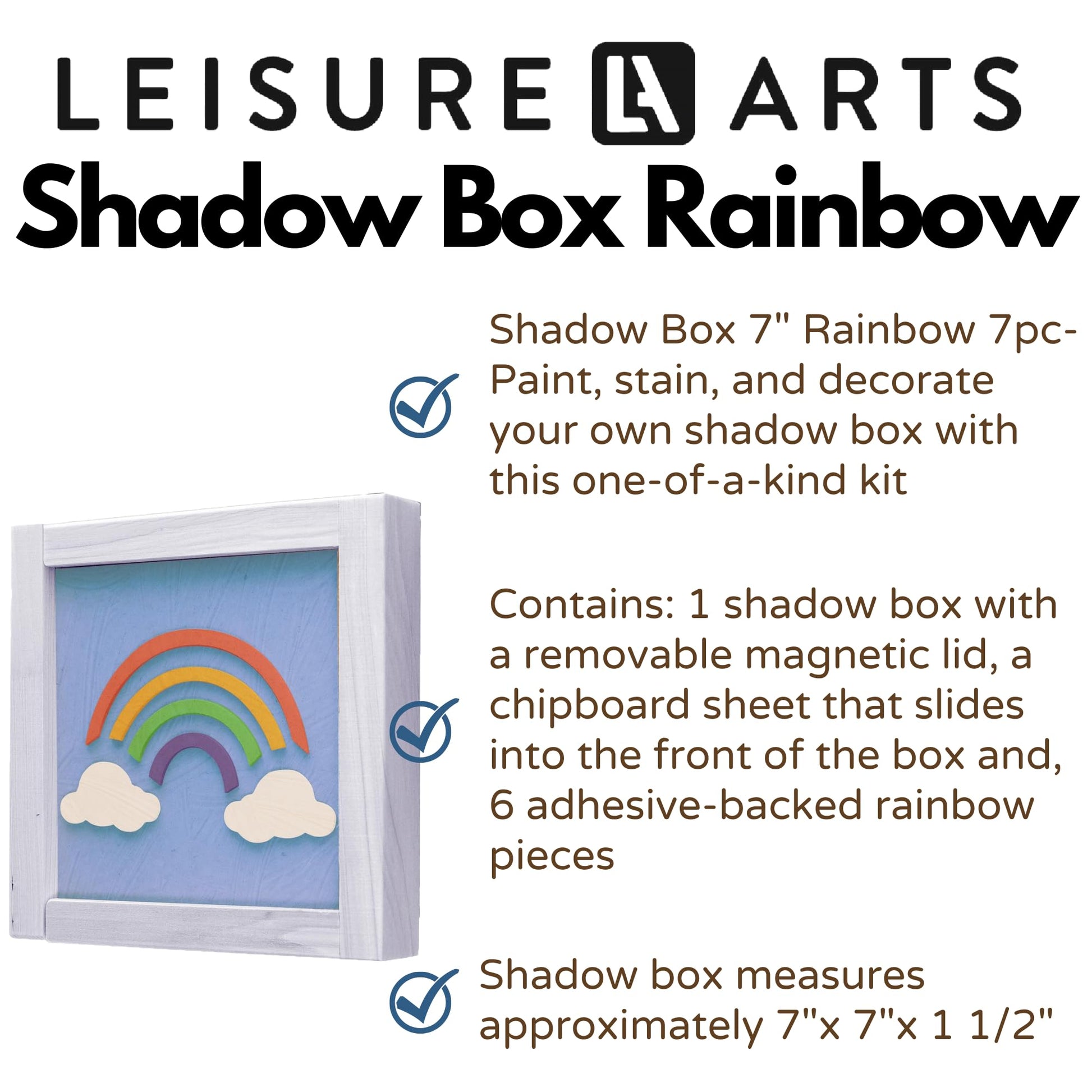 Leisure Arts Shadow Box 5.5" X 6" Rainbow, 7 Piece Kit, Shadow Boxes, 3D Box for Beginners, DIY Wood Projects, Wooden 3D Puzzles, Wood Kits for All