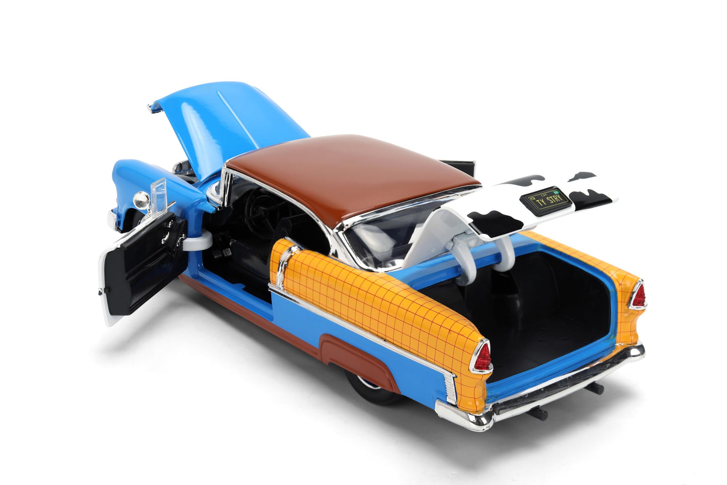 Jada Toy Story Woody 1955 Chevrolet Bel Air Die-Cast Car with Figure 1:24 Scale - Hollywood Rides Collectible Toys