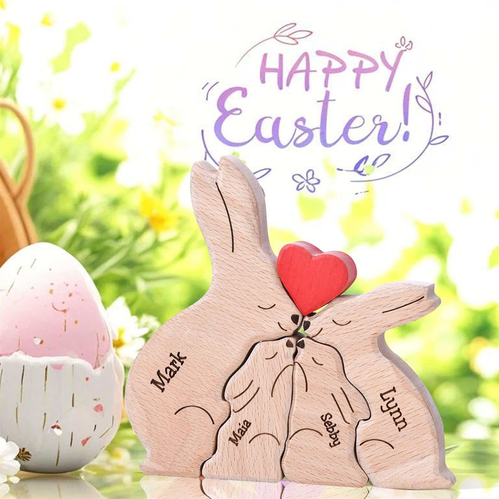 Bunny Family Puzzle, Personalized Wooden Puzzles with 2-8 Names, Easter Gifts for Family,Unique Easter Anniversary Housewarming Gifts for Women Men
