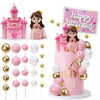 26PCS Princess Castle Cake Topper Girl Princess Cake Decoration Happy Birthday Insert Cards for Girl Birthday Party Supplies