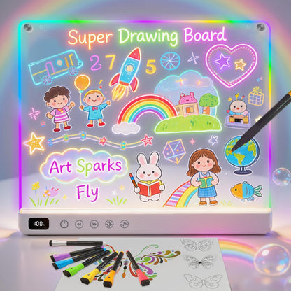 16" Rechargeable Led Drawing Board for Kids with 13 Light Effect, Glow Doodle Acrylic Dry Erase Board-Built-in Stand, Light Up Drawing Tablet
