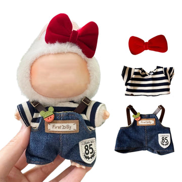 Cute Hat & Unique Design Overalls Dress-up Set, Keychain Accessories for Dolls,Stylish Adorable Dolls Clothes Accessories (NO Doll) (Black and White