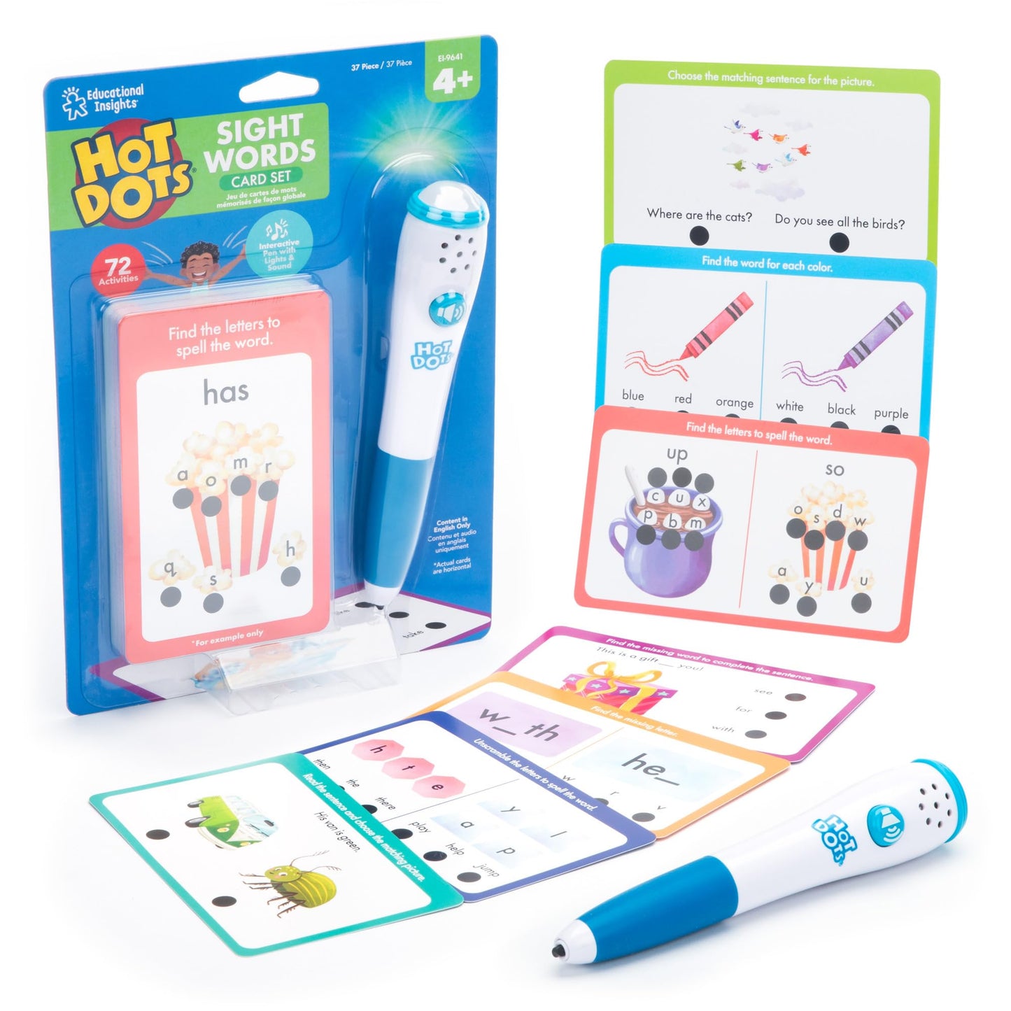 Educational Insights Hot Dots® Sight Words Card Set - Learn to Read Activities for Kids, Includes 26 Double-Sided Cards, Reading Games, Reading Tools
