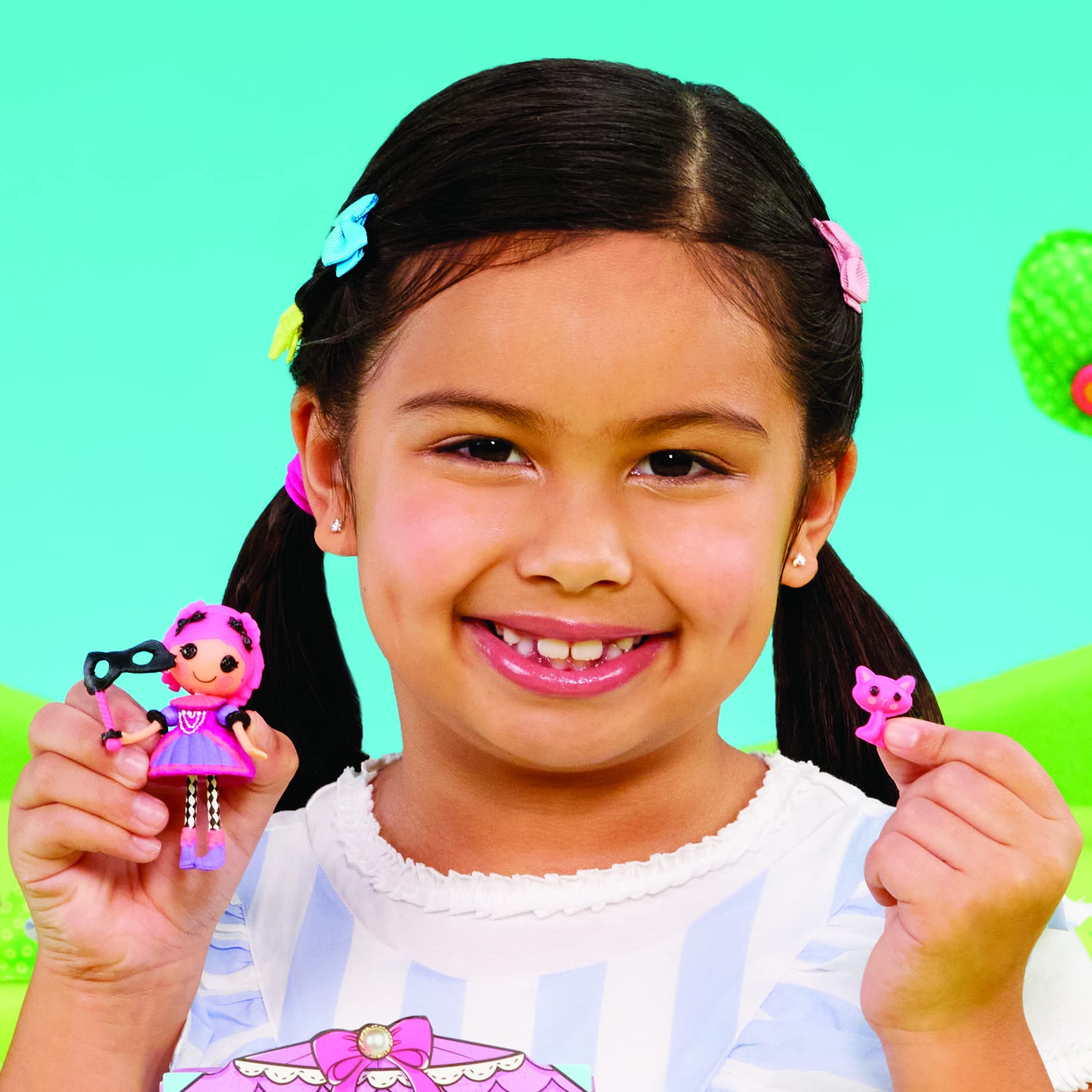 Mini Lalaloopsy Doll - Confetti Carnivale with Mini Pet Cat, 3" Masquerade Ball Party Theme Doll with Pink Hair & Accessories in Reusable Package