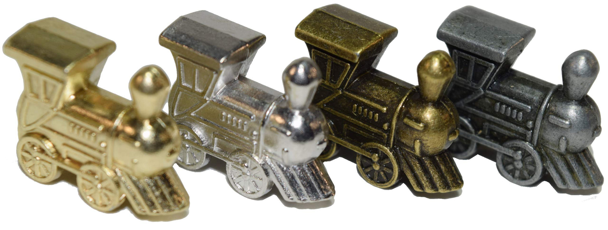 Regal Games - Mexican Train Domino Replacement Metal Marker Trains - for Mexican Train Domino Game - Gold, White Gold, Antique Brass & Gunmetal Black