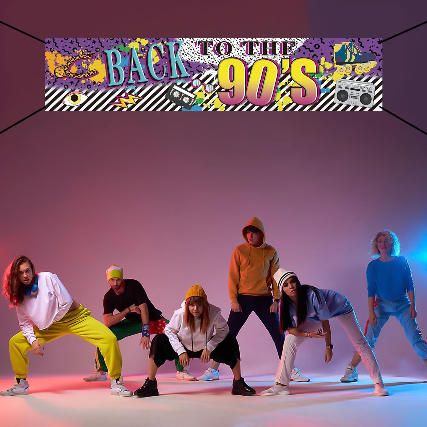 Back to 90s Theme Party Banner Sign Decorations