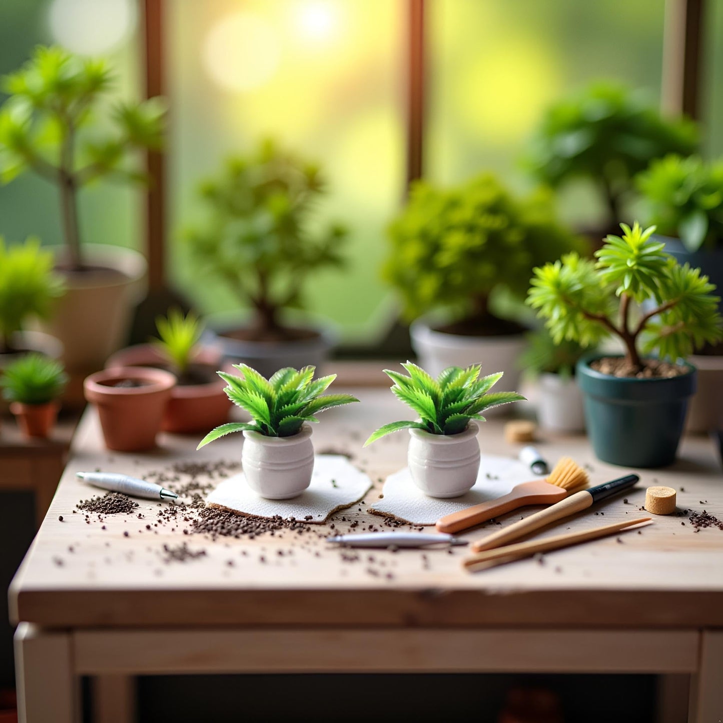 2 Pieces Dollhouse Decoration Plant Pots Miniature Green Potted Bonsai Model Dollhouse Accessories Decor,1:12 Scale Doll House Miniature Plant Model