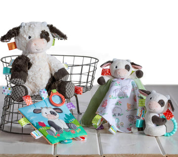 Taggies Stuffed Animal Huggable Plush Soft Toy with Sensory Tags, 10-Inches, Buttercup Cow