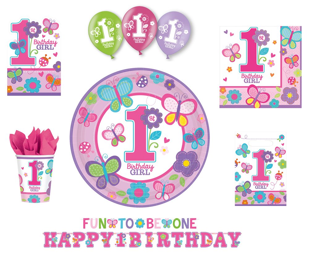 Amscan Plastic Table Cover | 1st Birthday | Girl | Flowers and Butterflies Collection