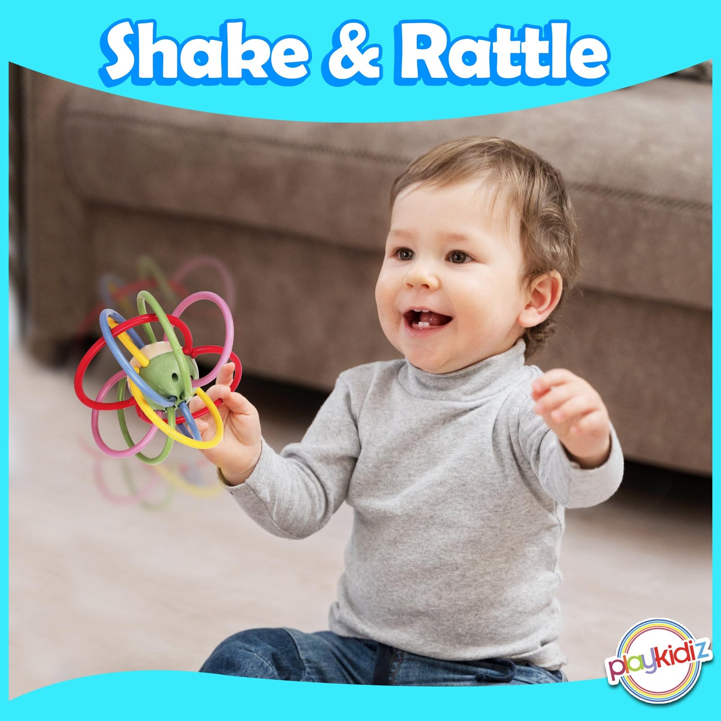 Playkidiz Rattle & Sensory Teether Toys for Babies, Multicolour Soft Teething Tube, Easy to Clean, Developmental Baby Toys 0-6 Months