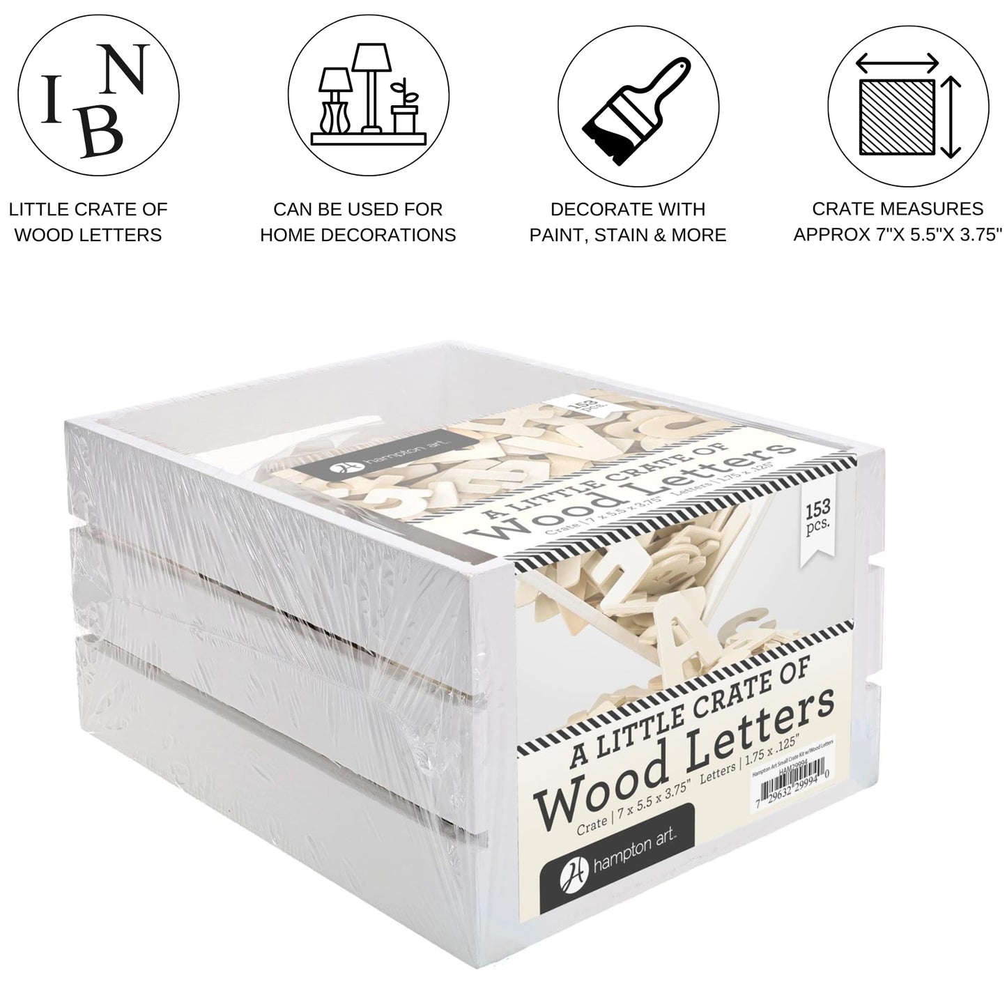 Hampton Art Little Crate of Wood Letters 153 Piece Set, Unfinished Wooden Letters for Crafts and Home Decor Signs, Paint and Stain Ready, Includes