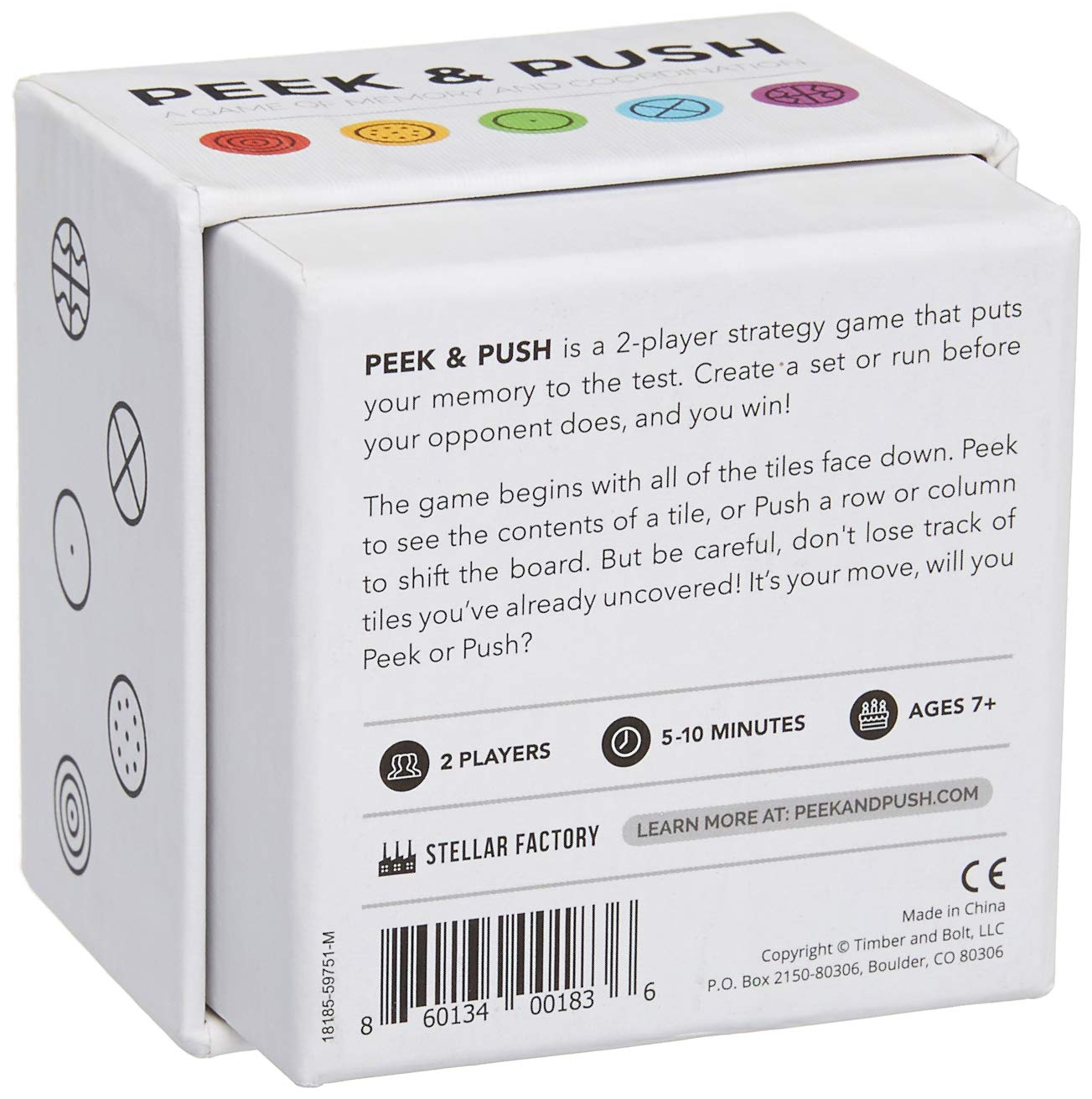Stellar Factory Peek & Push | Memory & Pattern Strategy Game | 2 Players, Ages 12+ | 2.5" Tiles, 2mm Thick | Indoor & Outdoor
