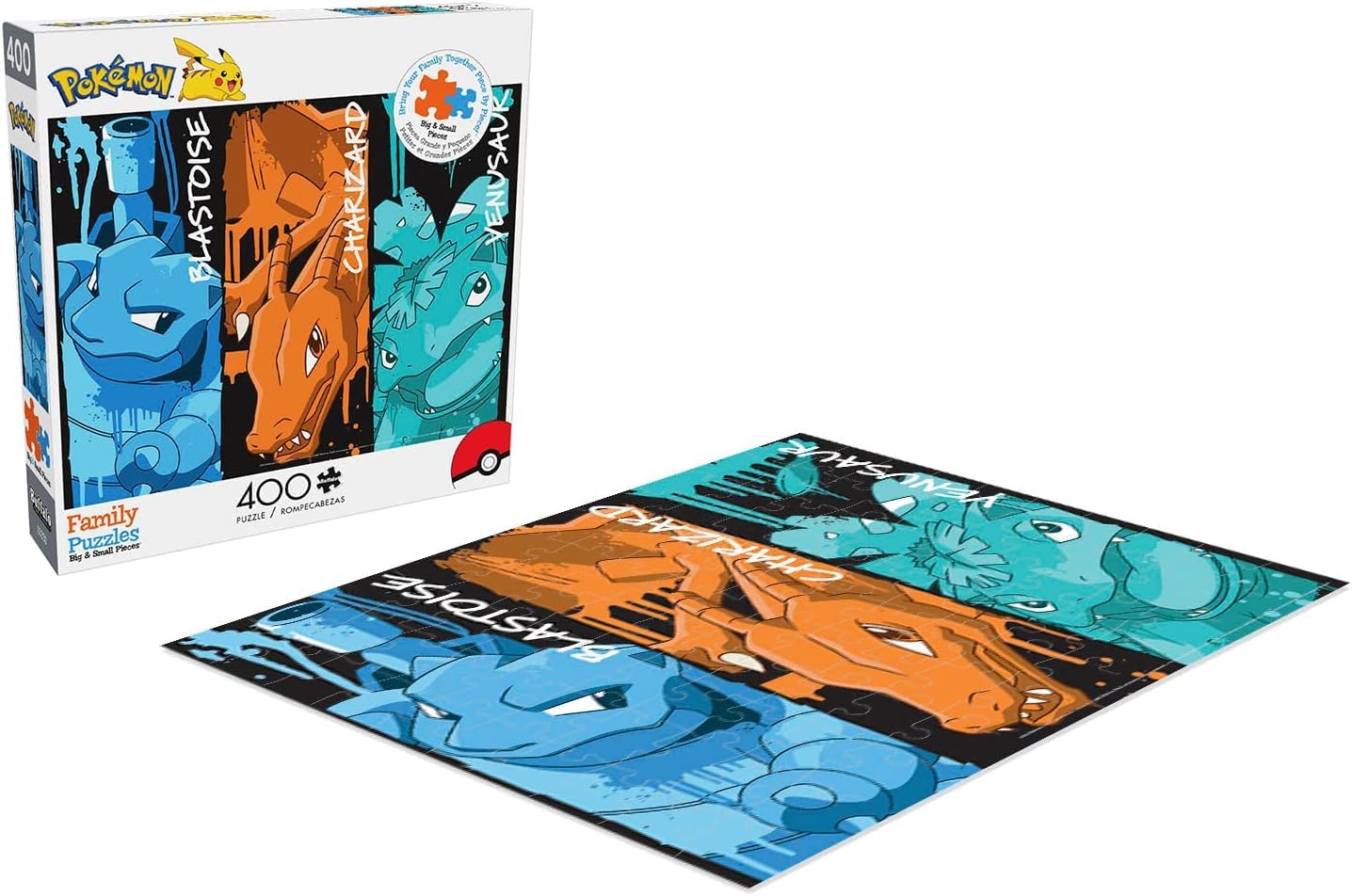 Buffalo Games - Pokemon - Blastoise, Charizard, and Venusaur Graffiti - 400 Piece Jigsaw Puzzle for Families - Precision-Cut Pieces, Beautiful Artwork