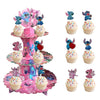 Stitch Cupcake Stand 3-Tier Pink with 24 Stitch Cupcake Toppers - Hawaiian Aloha Luau Birthday Party Decorations for Kids, Stitch Party Supplies