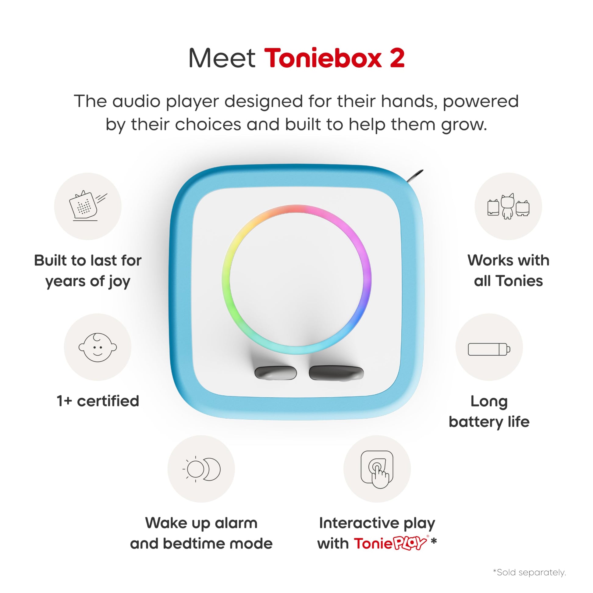 Toniebox 2 My First Farm Bundle for Kids 1+ with Soft and Squeezable Cow, Horse, and Pig - Sky Blue