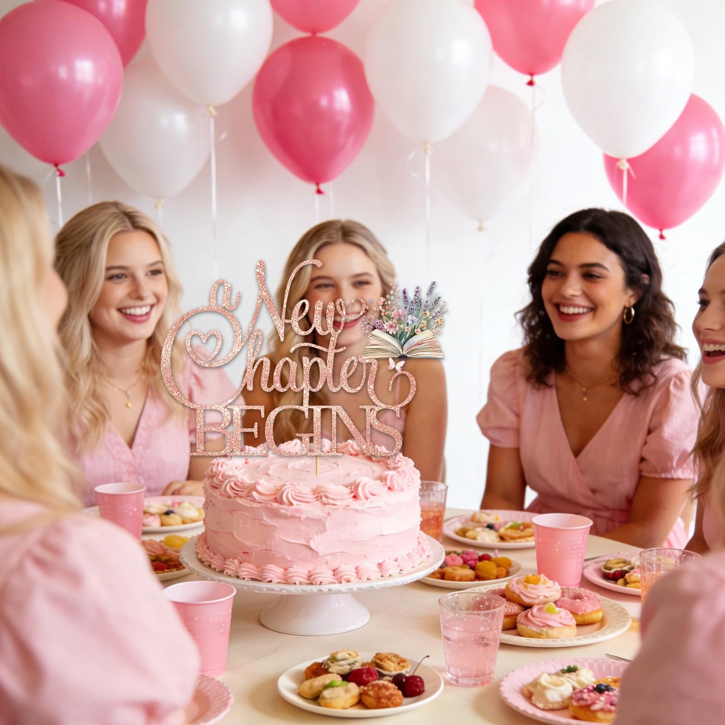 A New Chapter Begins Baby Shower Decorations: 1pcs Glitter Pink A New Chapter Begins Cake Topper Book Cake Decorations Book Themed Baby Shower Bridal