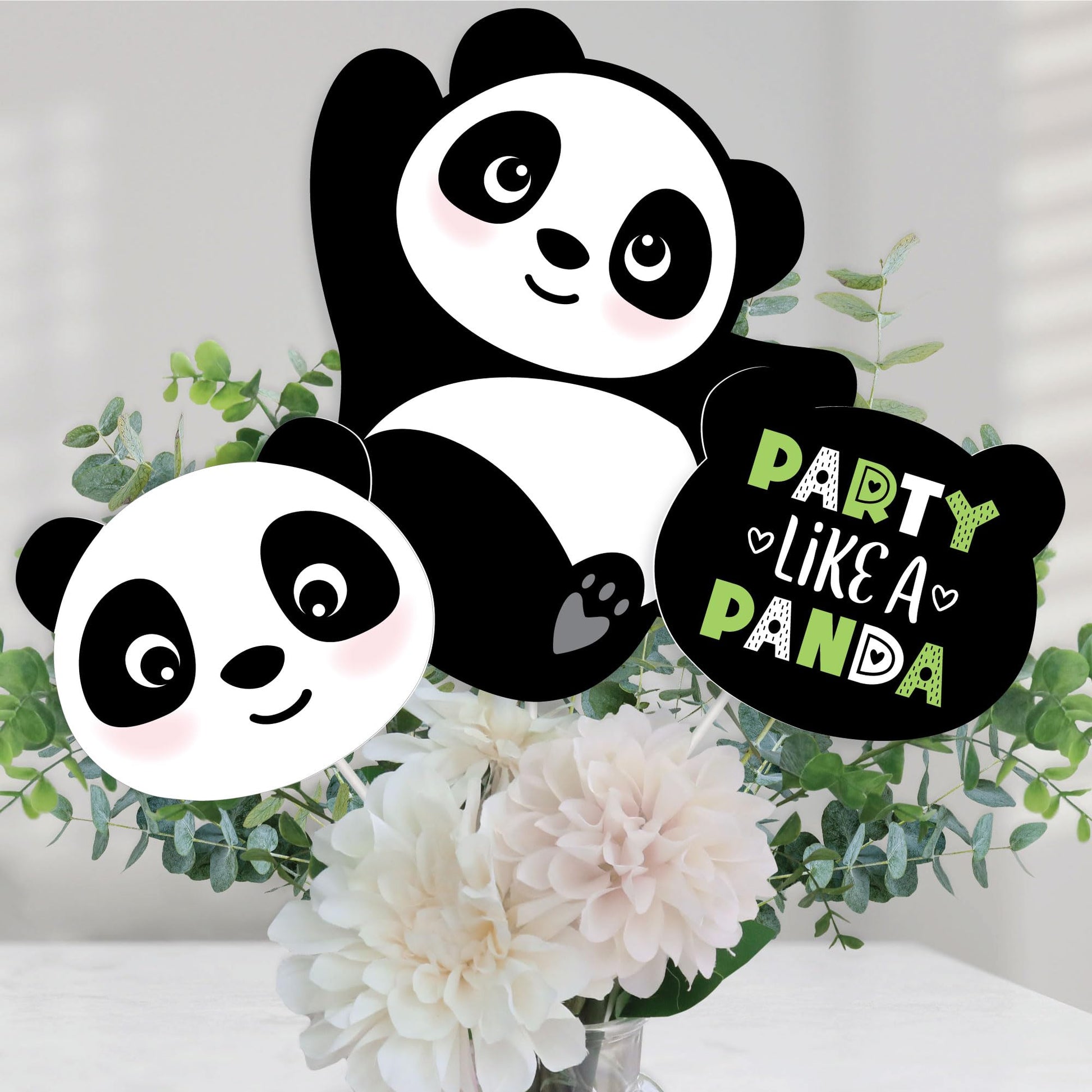 Big Dot of Happiness Party Like a Panda Bear - Baby Shower, Birthday Party Centerpiece Sticks - Table Toppers - Set of 15