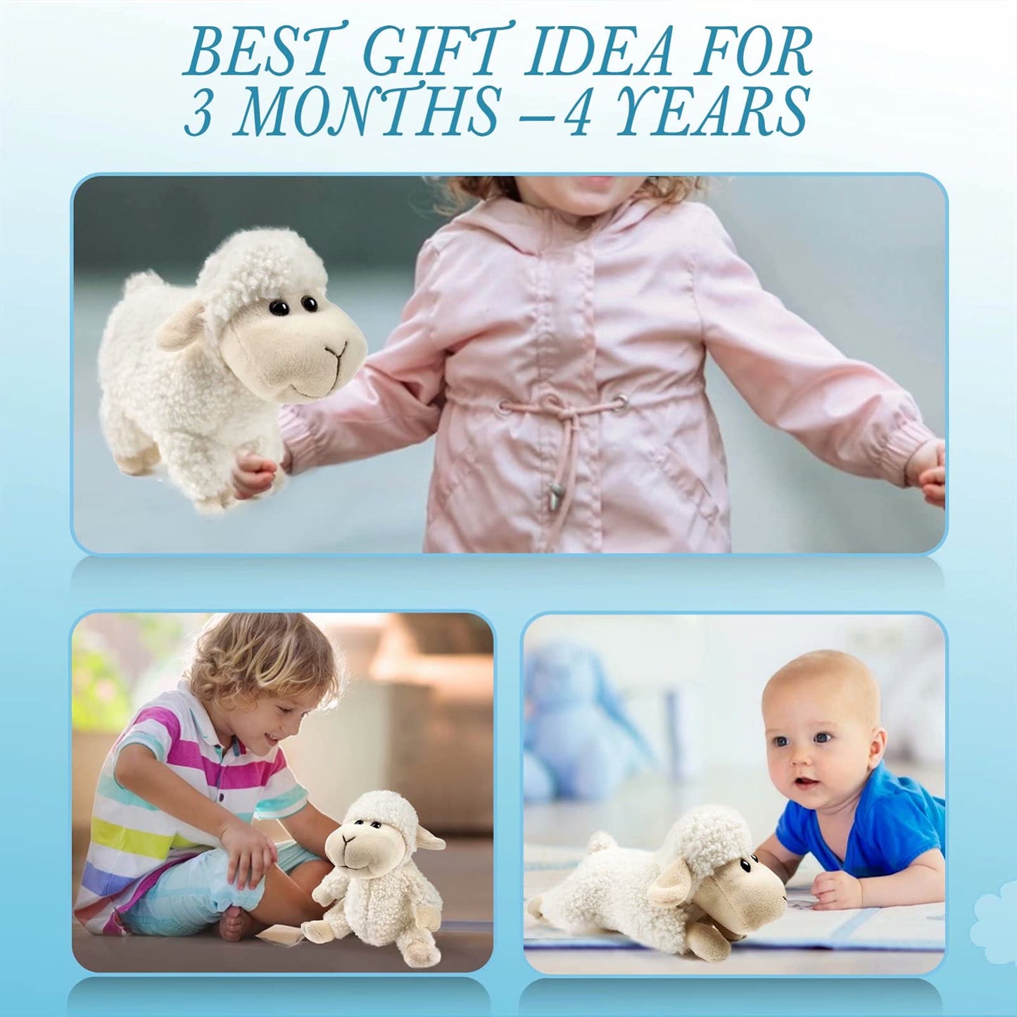 Tiny Heart Lamb Stuffed Animal Sheep Plush Toy 3 Pcs Cute and Super Soft Nursery Home Decor Bedroom Small Gift for Kids Boys and Girls Companions