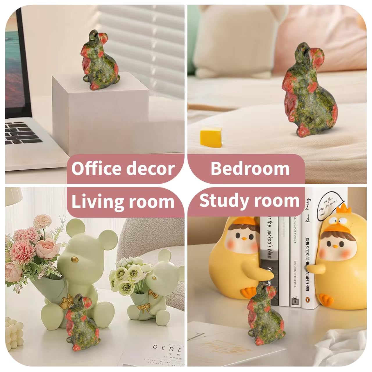 Bosfante 2" Unakite Rabbit Statue for Fertility&Abundance,Bunny Figurine for New Beginnings,Bunny Decor for Homes &Offices