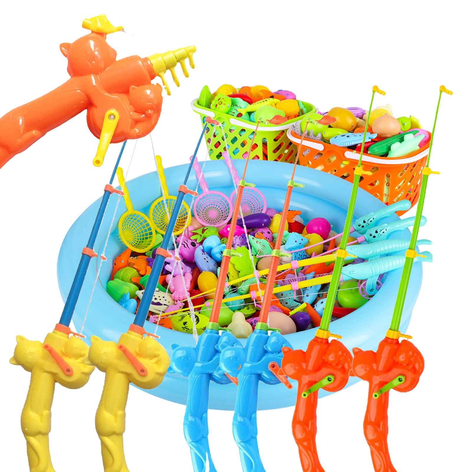 Timisea 6 Pieces Fishing Rod Magnetic Fishing Game Educational Learning Toys 3 Colors Plastic Floating Fish Toddler Color Ocean Sea Animals