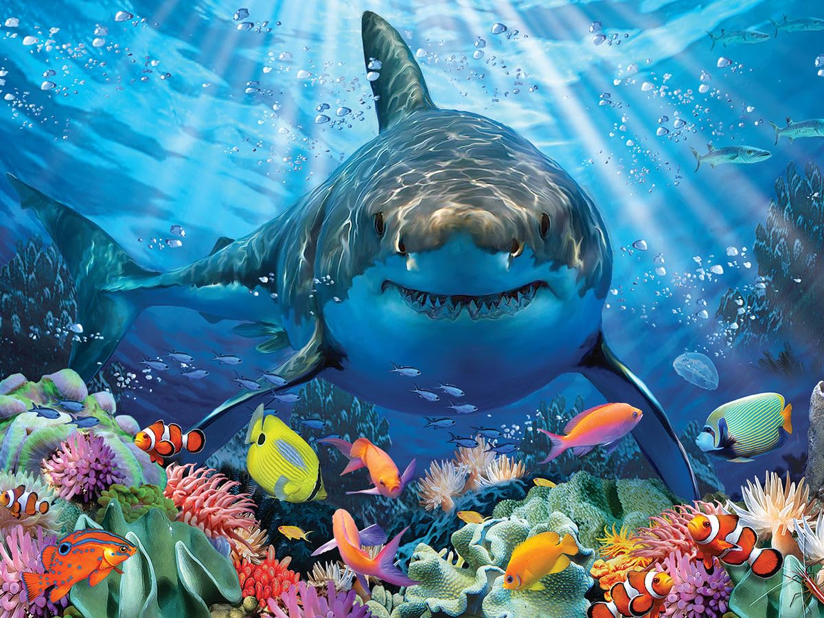 Prime 3D Great White Shark Puzzle - 500 Piece 3D Lenticular Ocean Jigsaw for Adults & Kids, 24"x18" Fun Activity with Depth, Howard Robinson Gift