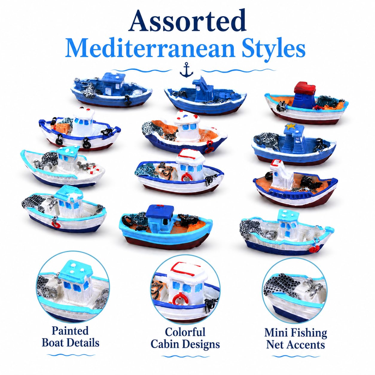 Halloluck 4 Pcs Miniature Dollhouse Boat Sea Fishing Boats Mediterranean Decor Ocean Beach Fairy Garden Micro Landscape Dollhouse Ornament