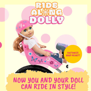 Ride Along Dolly Bike Helmet for 18" Dolls (Pink) - Compatible with American Girl, Our Generation, Wellie Wishers- Bicycle Accessory w Decal Stickers