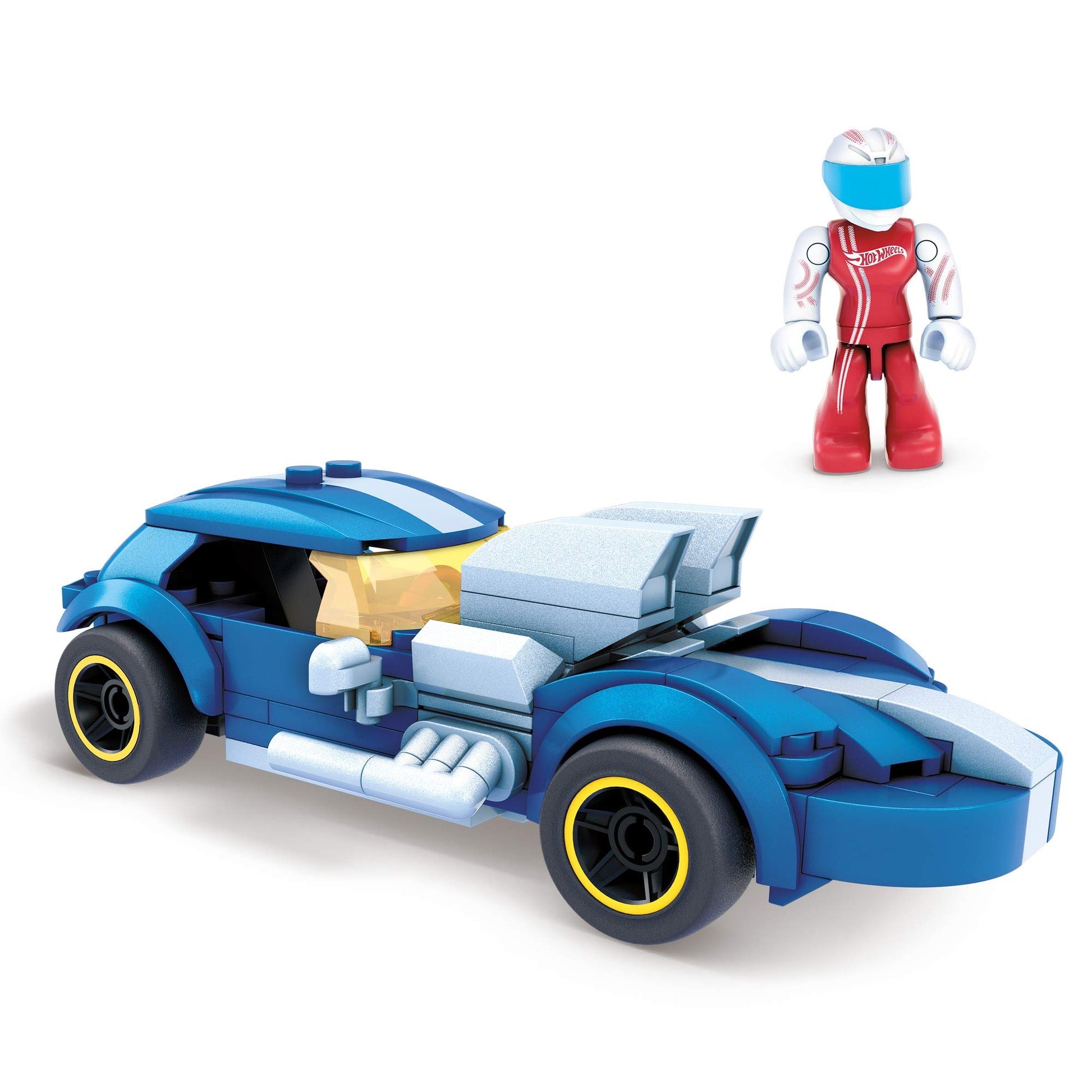 MEGA Construx Hot Wheels Race Car Building Toys Set, Twin Mill with 111 Pieces, 1 Micro Action Figure Driver, Blue, Kids Ages 5+ Years