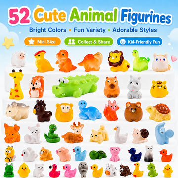 pkaoakyo 52pc Mini Resin Animal Figurines Set - Enchanted Fairy Garden & Desktop Decor, Eco-Friendly Collectible Gift | Vibrant Miniature Resin