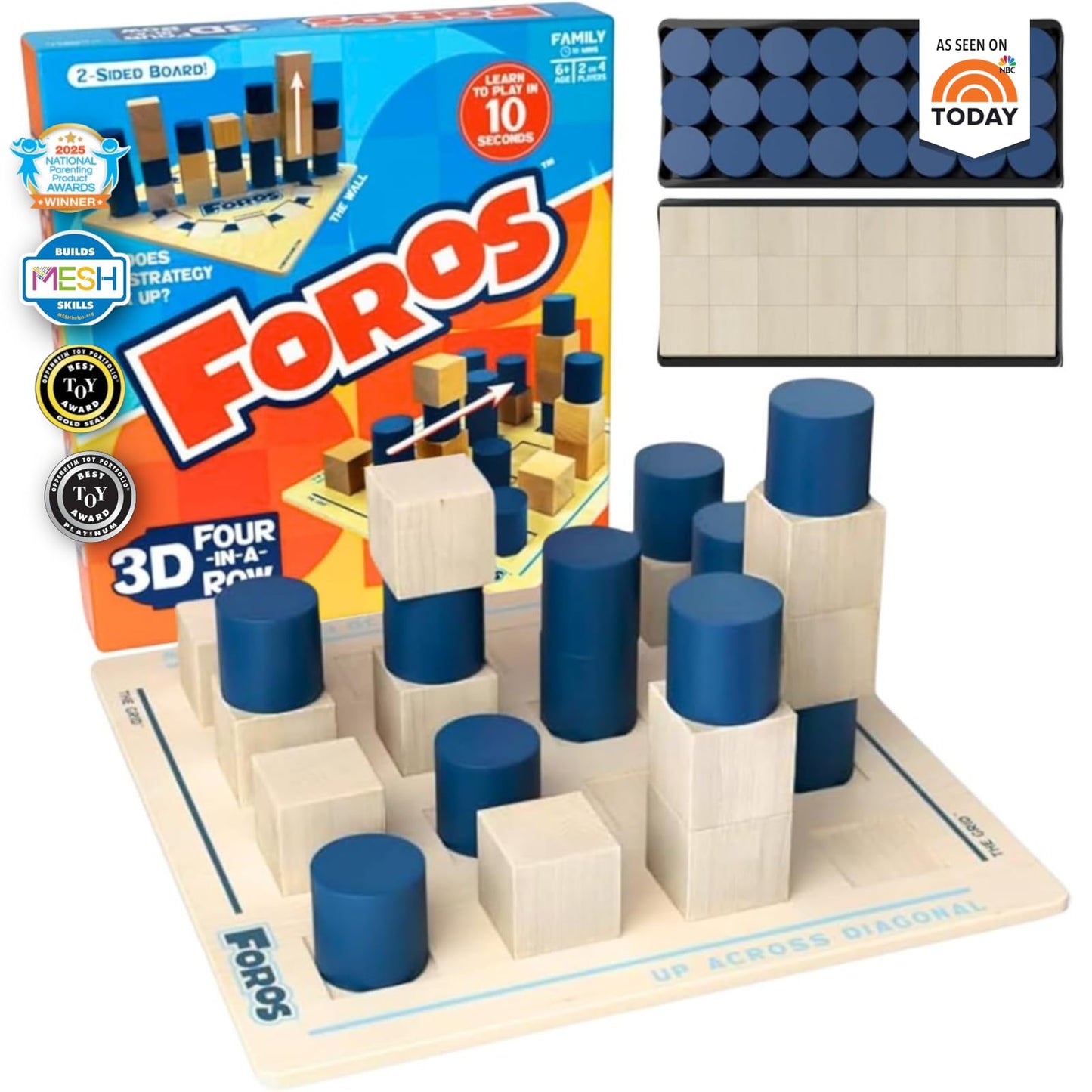 Foros 3D Board Game | Strategic Wooden Game with Unique Play | Family Game for Kids & Adults | Fun Entertainment for Game Night | Fast Paced, Easy