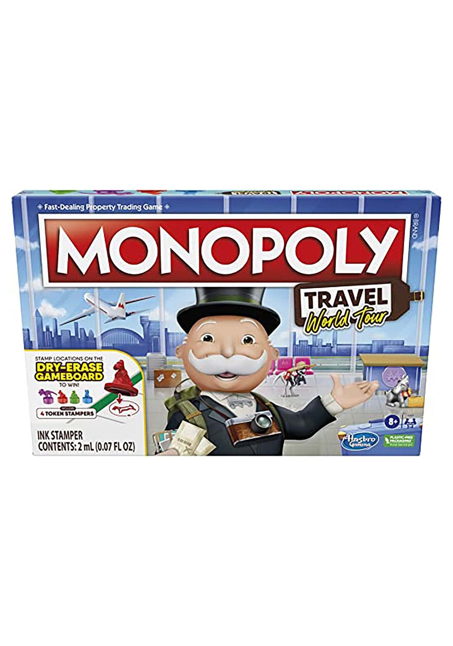 Hasbro Gaming Monopoly World Tour Board Game with Token Stampers and Dry-Erase Gameboard for Family Game Night