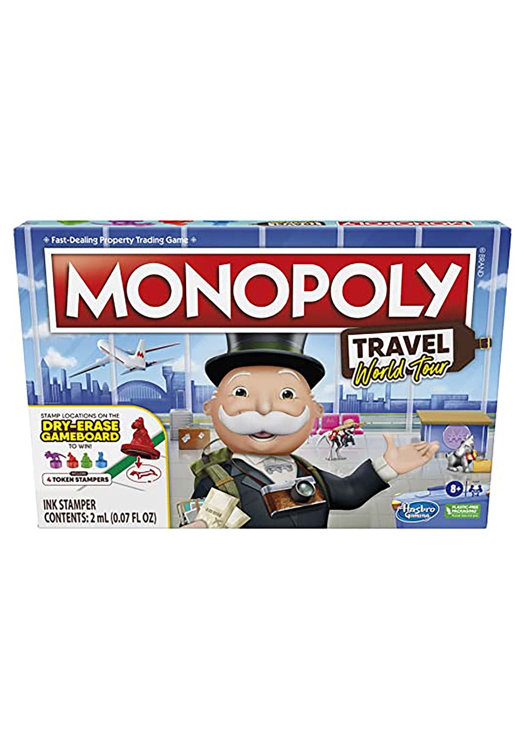 Hasbro Gaming Monopoly World Tour Board Game with Token Stampers and Dry-Erase Gameboard for Family Game Night