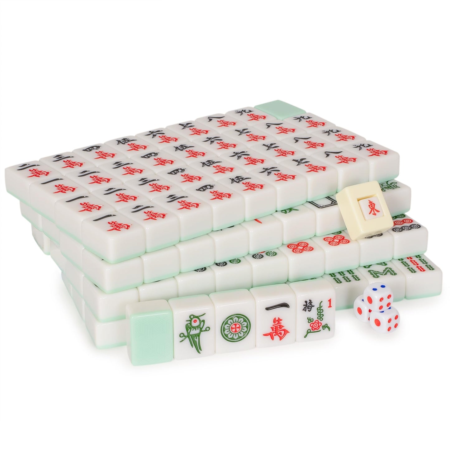 Yellow Mountain Imports "Emerald Weave Chinese Mahjong Set, with 146 Large 1.6-Inch Tiles, Green Vinyl Case, Wind Indicator and Dice - for Chinese