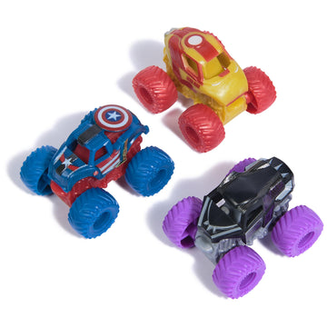 Monster Jam, Marvel Mini Monster Truck 3-Pack, Black Panther, Captain America, Iron Man Die-Cast Monster Trucks, 1:87 Scale, Kids Toys for Boys Ages 3