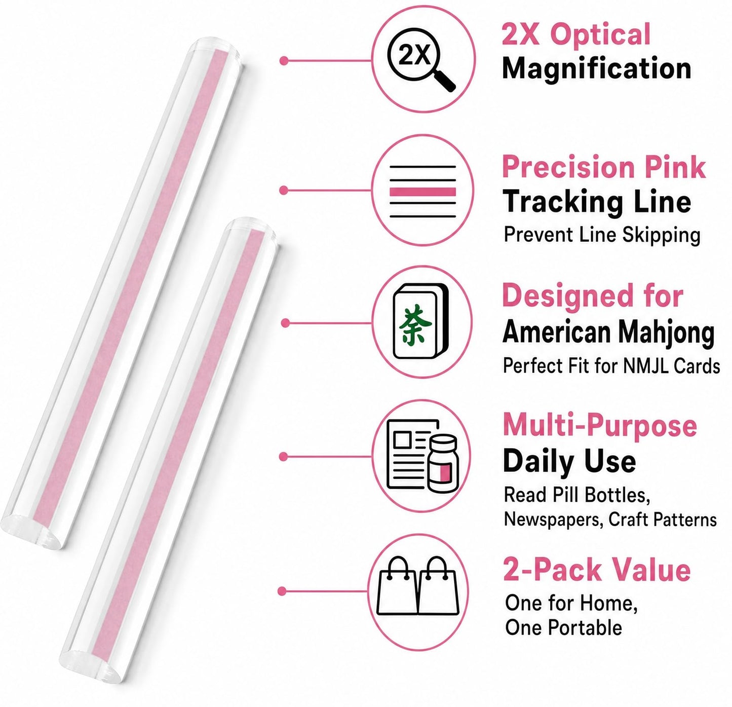 Mahjong Line Reader, Magnifying Ruler with Guiding Line, Clear Acrylic Mahjong Card Line Finder for American Mahjong Cards, Essential Mahjong