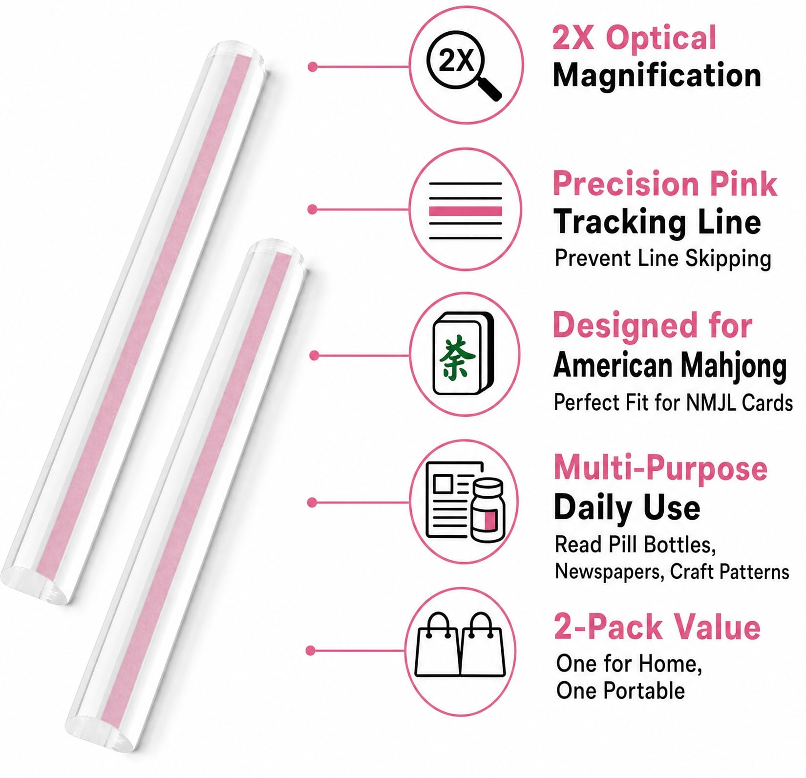 Mahjong Line Reader, Magnifying Ruler with Guiding Line, Clear Acrylic Mahjong Card Line Finder for American Mahjong Cards, Essential Mahjong