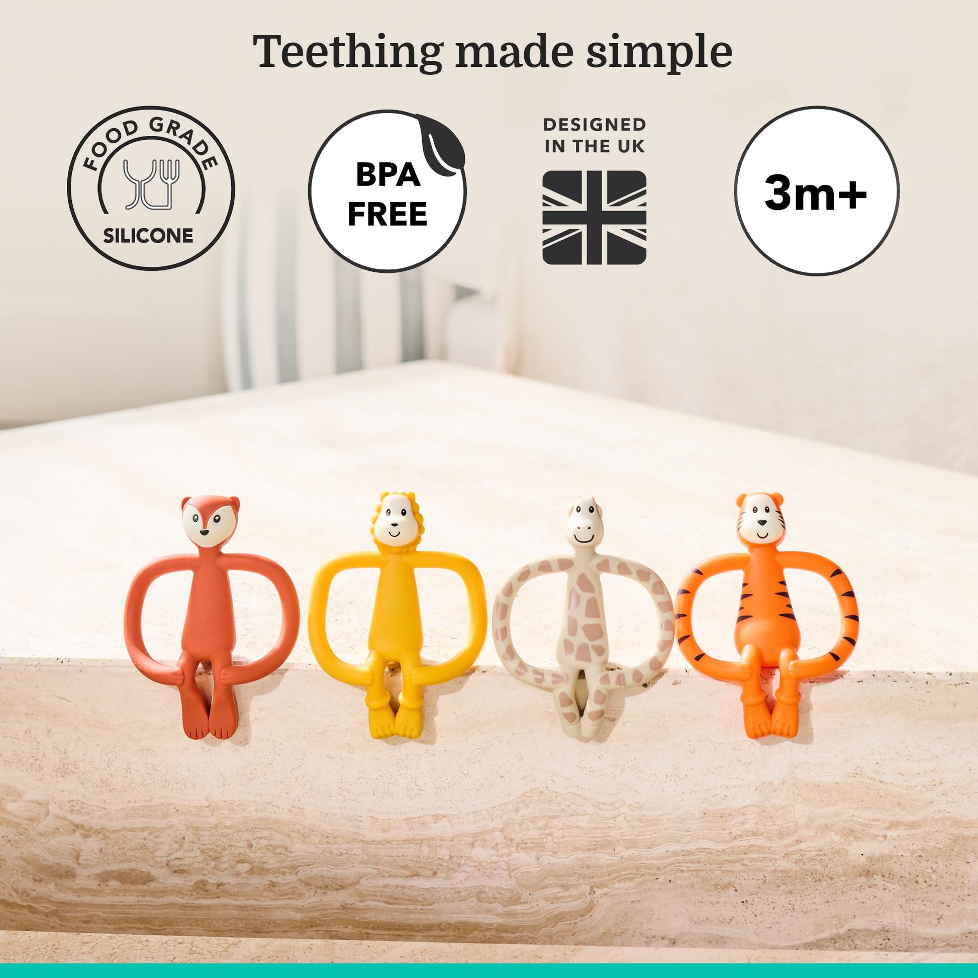 Matchstick Monkey Silicone Teether & Gel Applicator - Silicone Baby Teether, Easy-to-Grip, BPA-Free, Supports Self-Soothing & Early Brushing, 3