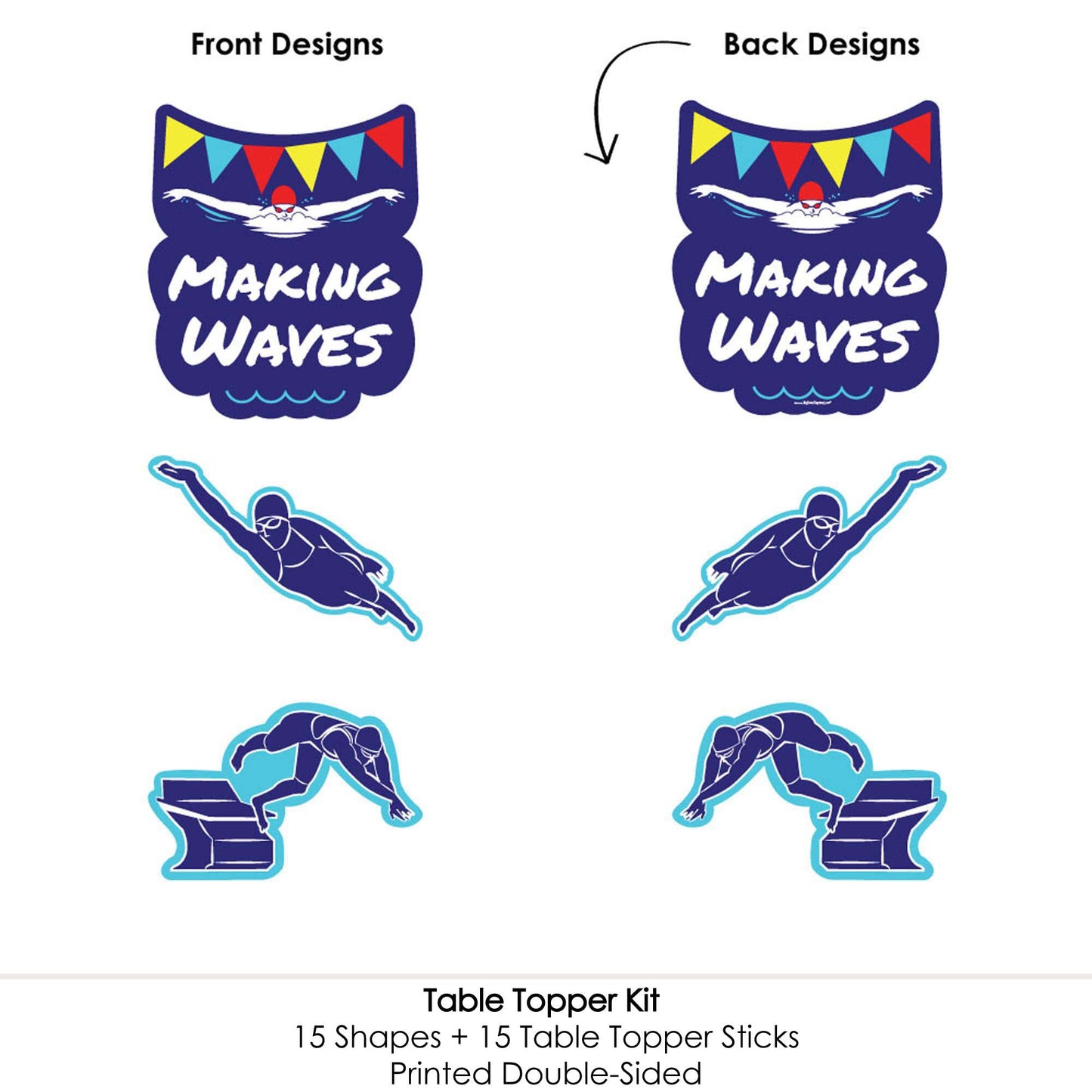 Big Dot of Happiness Making Waves - Swim Team - Swimming Party or Birthday Party Centerpiece Sticks - Table Toppers - Set of 15