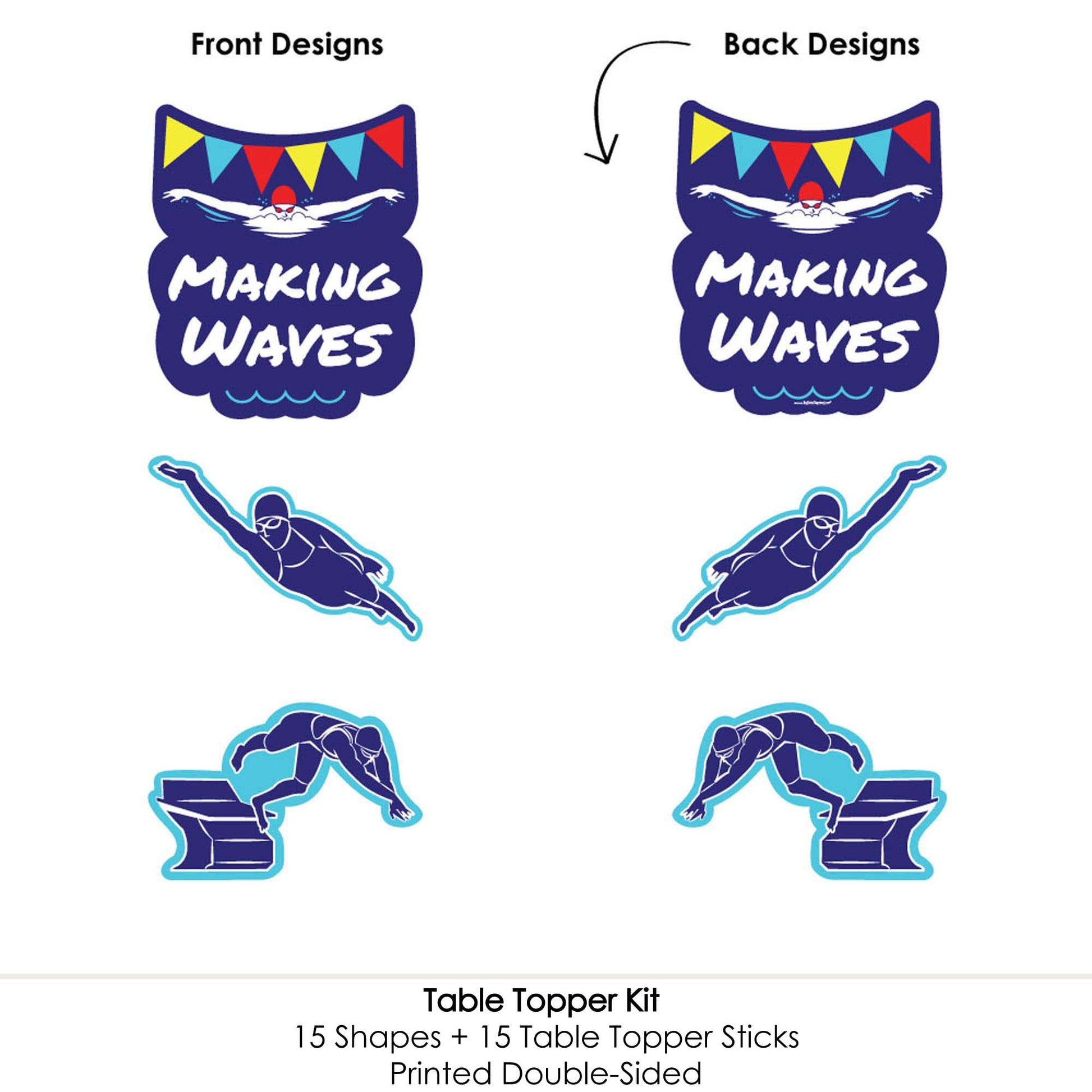 Big Dot of Happiness Making Waves - Swim Team - Swimming Party or Birthday Party Centerpiece Sticks - Table Toppers - Set of 15