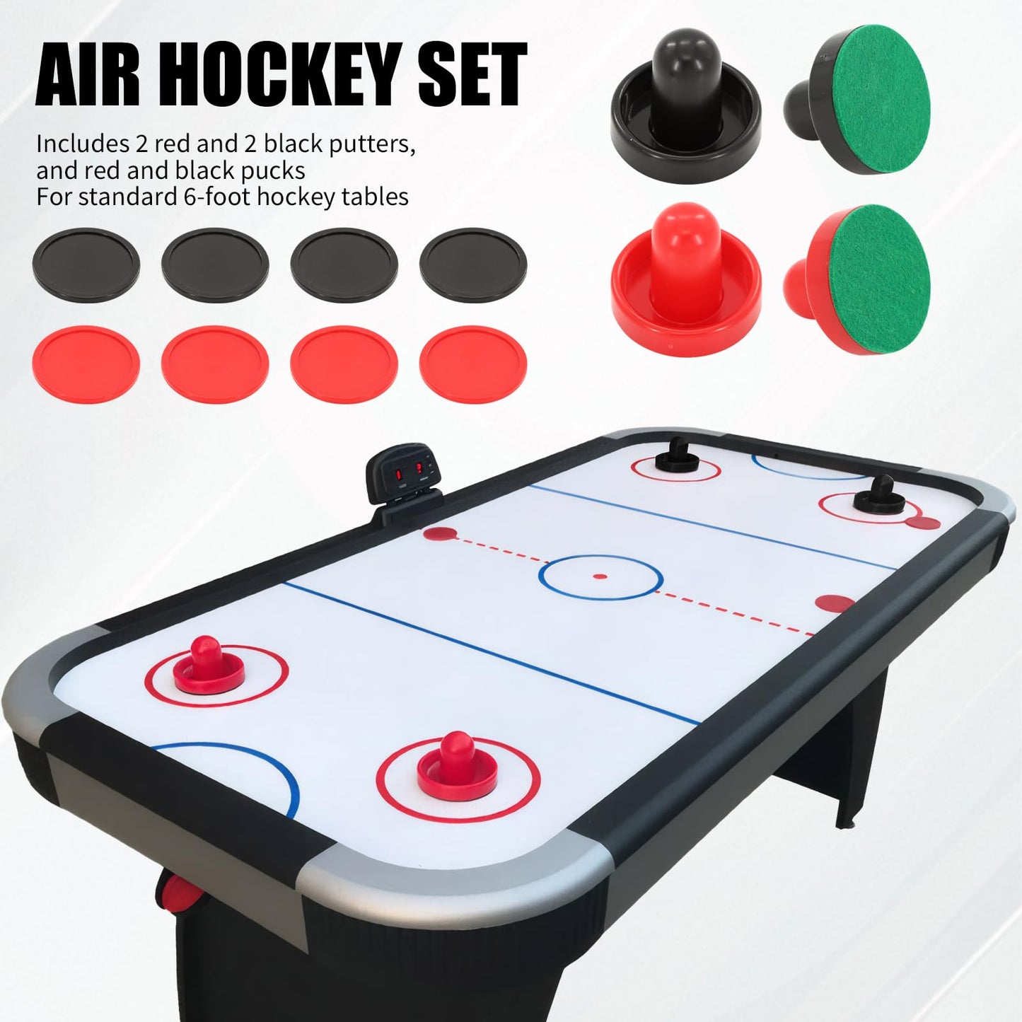 16Pcs Air Hockey Pucks and Paddles, Great Goal Handles Pushers Replacement Accessories for Game Tables(4 Pushers, 4 Pads, 8 Pucks)