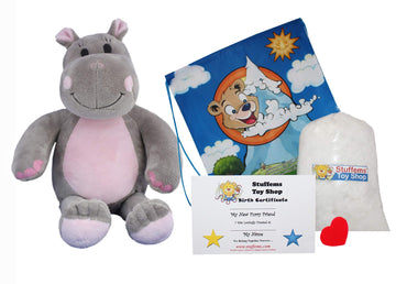 Stuffems Toy Shop Make Your Own Stuffed Animal 16" "Happy the Hippo - No Sew - Kit with Cute Backpack!