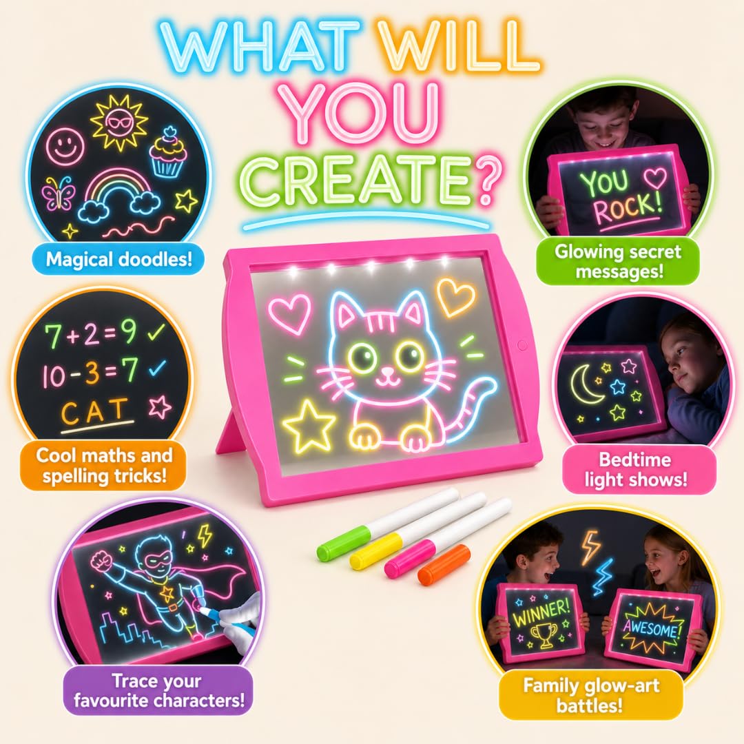 Marvin's Magic Glow Art LED Drawing Board - Pink Kids Doodle Board Age 5+