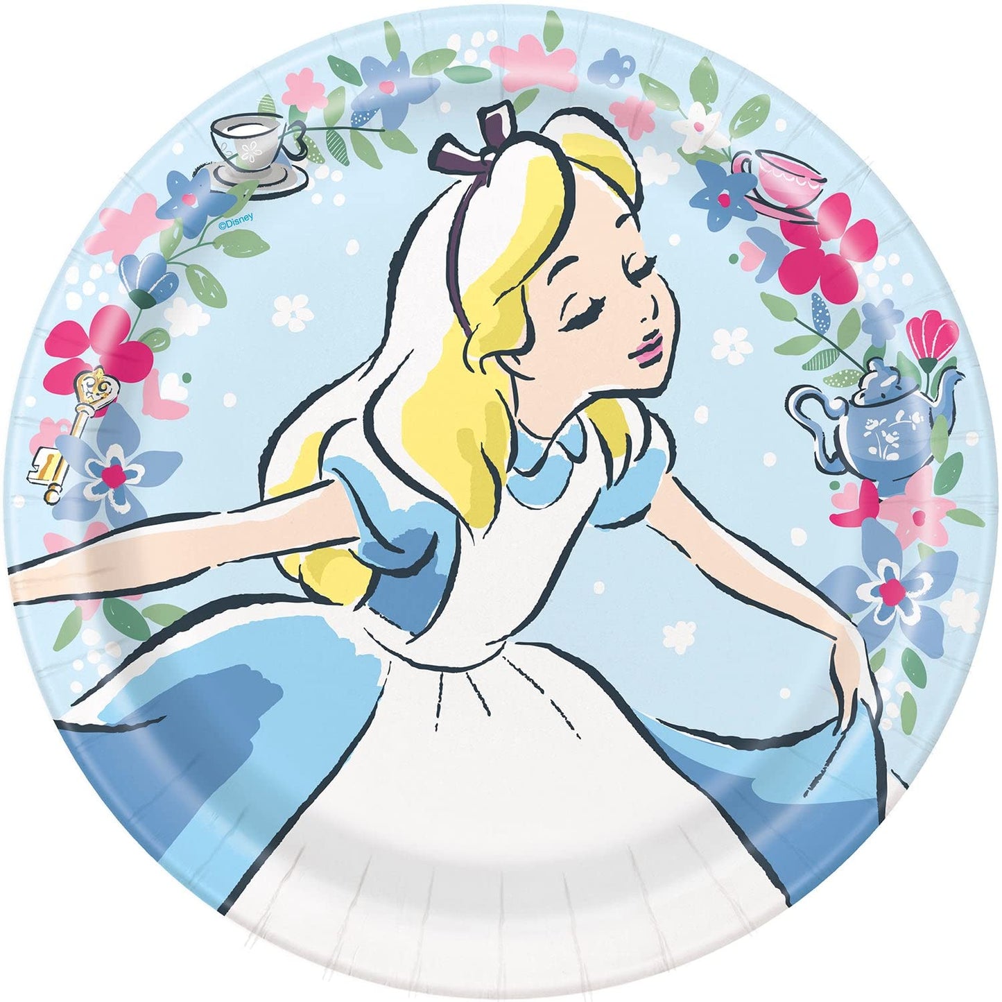 Disney Alice in Wonderland Dinner Plates 9" - Pack of 8 - Vibrant Round Multicolored Paper Plates, Perfect for Kids Parties & Celebrations