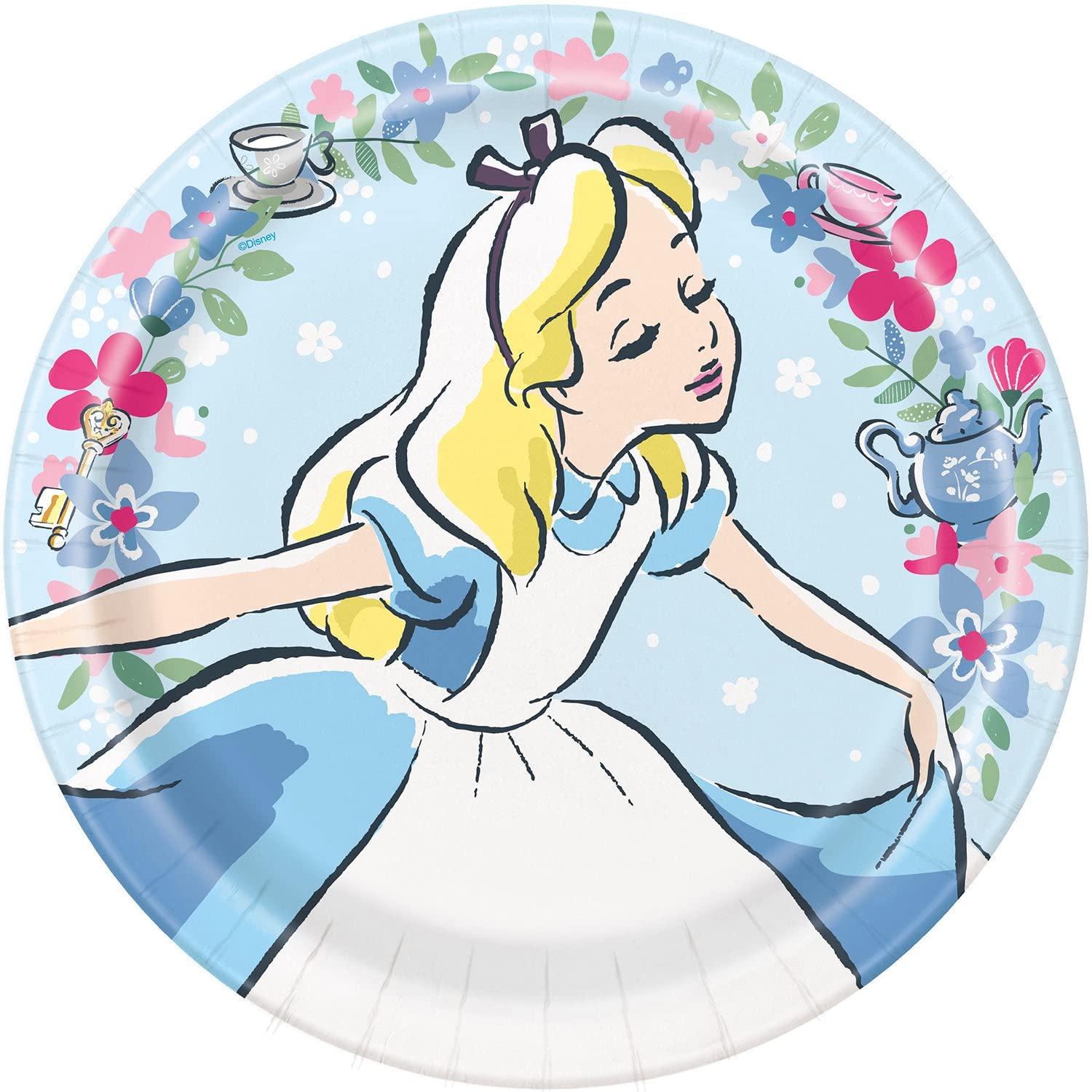 Disney Alice in Wonderland Dinner Plates 9" - Pack of 8 - Vibrant Round Multicolored Paper Plates, Perfect for Kids Parties & Celebrations